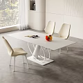 Modern Dining Table Set With White Top Unique Base And Beige Chairs 3d model