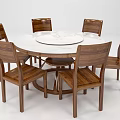 Round Dining Table Set With White Tabletop And Six Wooden Chairs 3d model