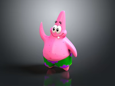 Pink Star Shaped Cartoon Creature With Green Shorts Expressive Face And Raised Hand 3d model