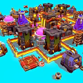 Vibrant Cartoon Village Scene With Colorful Buildings Round Domes And Paths