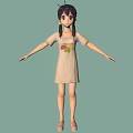 Anime Girl Character With Twin Braids Beige Dress Fruit Pattern Pink Shoes Light Green Background