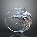 Silver Wolf Head Pendant with Circular Frame as Stylish Clothing Accessory 3d model