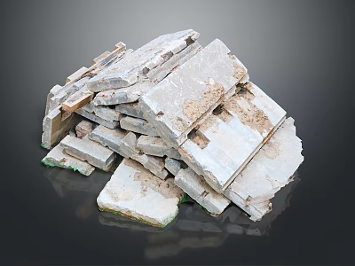 Pile Of Old Weathered Bricks With Broken Edges And Stained Surfaces 3d model
