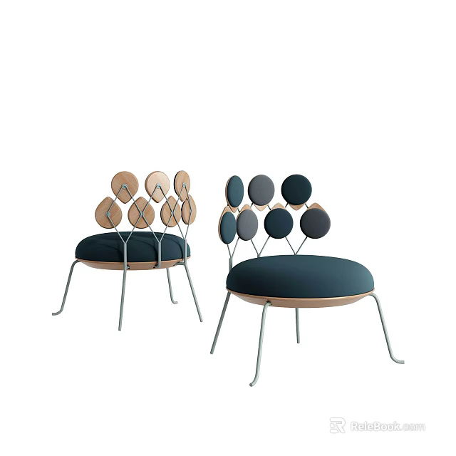 Modern Leisure Chair With Circular Back Decorations And Metal Legs In Wooden And Dark Tones 3d model 