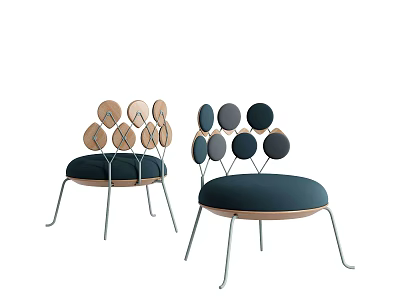 Modern Leisure Chair With Circular Back Decorations And Metal Legs In Wooden And Dark Tones 3d model