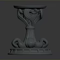 Gray Decorative Base 3D Model With Intricate Scroll And Floral Carvings On Dark Background