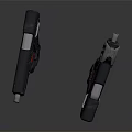 Futuristic Sci Fi Pistols With Black Body Red Grips And Silver Green Details