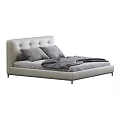 Double Bed with Tufted Headboard Light Colored Frame and Gray Bedding 3d model