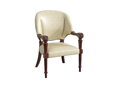 Classic Style Dining Chair With Beige Upholstered Seat Armrests And Dark Brown Wooden Legs 3d model