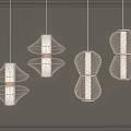 Set Of Four Modern Mesh Chandeliers With Metallic Frame And White Accents