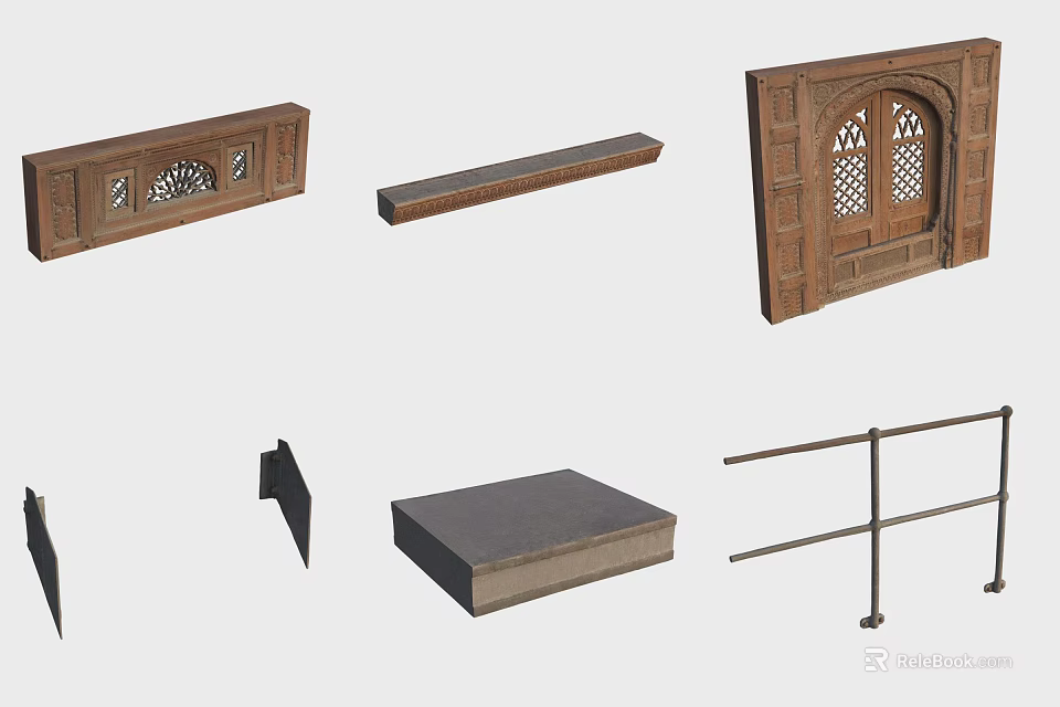 Decorative Wooden Wainscoting With Ornamental Panels Trim Mouldings And Base Boards 3d model 