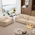 Cozy Living Room Interior With Beige Sofa Throw Pillows Floor Lamp And Wooden Walls
