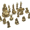 Golden Carved Sculptures Featuring Buddha Figurines And Various Designs