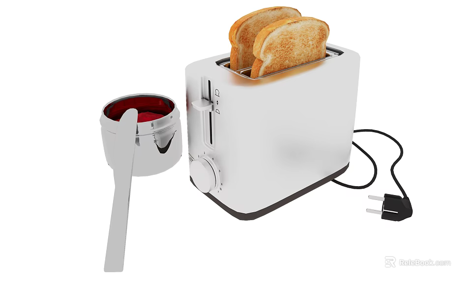 Modern Electric Kitchen Toaster With Toasted Bread And Silver Container 3d model 