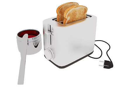 Modern Electric Kitchen Toaster With Toasted Bread And Silver Container 3d model