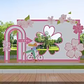 Outdoor Interactive Area For Spring Cherry Blossom Viewing With Decorative Archway And Bicycle