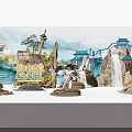 Ancient Style Photo Check In Spot With Scenic Landscape Traditional Architecture And Waterfall