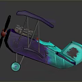 Purple Space Aviation Biplane Model With Red Propeller And Green Wheels