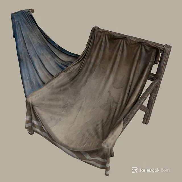 Rustic Decorative Hammock Ornament Set With Wooden Frame And Blue Gray Fabric 3d model 