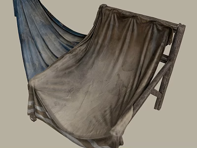 Rustic Decorative Hammock Ornament Set With Wooden Frame And Blue Gray Fabric 3d model