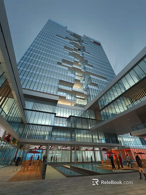 Modern Office Building With Glass Curtain Wall Multi story Structure And Spacious Atrium 3d model 