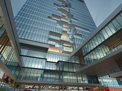 Modern Office Building With Glass Curtain Wall Multi story Structure And Spacious Atrium 3d model