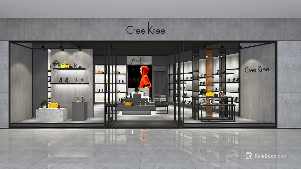 Cree Kree Shoe Store Interior With Display Shelves Mannequin And Shoe Racks 3d model 