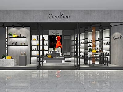 Cree Kree Shoe Store Interior With Display Shelves Mannequin And Shoe Racks 3d model