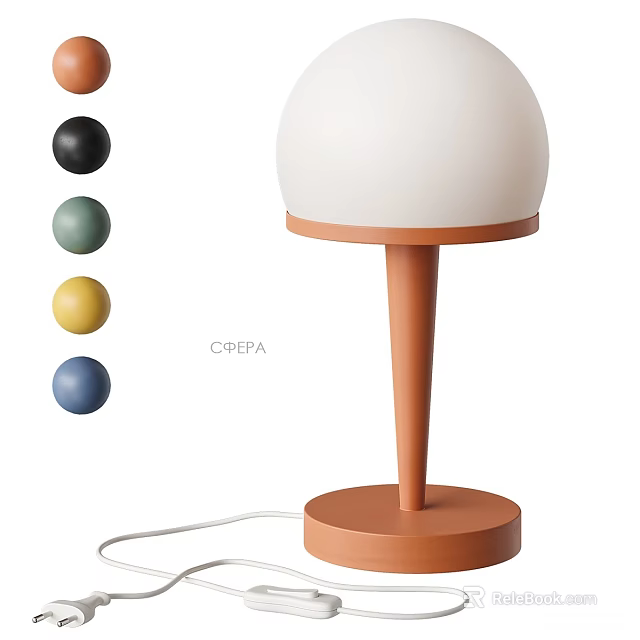 Modern Table Lamp With Round White Lampshade Brown Base And Multiple Color Options 3d model 