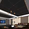 Modern KTV Interior Design With Large Screen Sofa Pendant Lights And Dark Ceiling 3d model