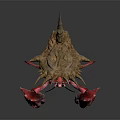 Red Crab With Large Claws And Brown Spiked Shell On Back 3d model