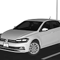 Silver Volkswagen Hatchback Parked Outdoor Near Scenic Buildings And Greenery View