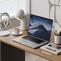 Apple Laptop Computer Ornaments Desk Lamp Office Supplies Headphones Mobile Phone Books Watch Accessories Furnishings 3d model