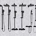 Modern Black Shower Head Systems With Multiple Styles And Wall Mounted Design 3d model