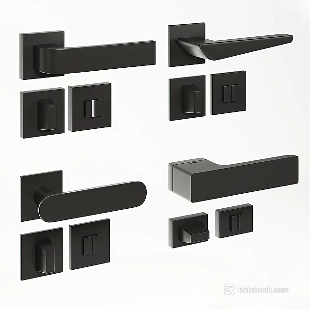 Modern Black Door Handles With Different Square And Rectangular Styles For Home 3d model 