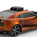 Rusty Modified Car With Vintage Style Spoiler And Black Wheels 3d model