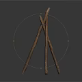 Wooden Tripod Structure With Crossed Sticks Tied Together For Outdoor Support