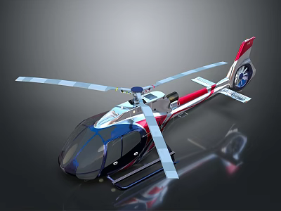 Red And White Helicopter With Modern Sleek Design And Rotors On Reflective Surface 3d model
