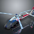 Red And White Helicopter With Modern Sleek Design And Rotors On Reflective Surface