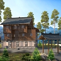 Chinese-style wooden house wooden house 3d model