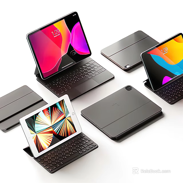 Multiple Modern Tablets With Keyboard Cases And Colorful Screen Displays 3d model