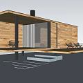 Modern Wooden House with Elevated Deck and Mountain View in Green Grassland