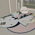 Round Shaped Rug With Geometric Patterns And Plush Cushion In Soft Colors