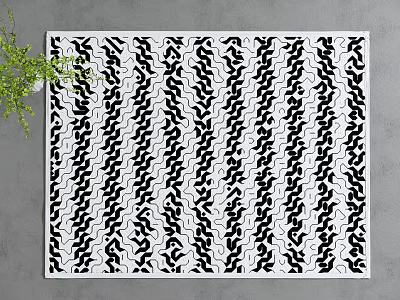 Square Area Rug With Black And White Geometric Wavy Chain Pattern For Home Decor 3d model