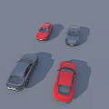 Multiple Red And Gray Cars Displayed In Different Angles On Gray Background 3d model