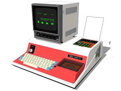 Vintage Commercial Data Processing Equipment With Green Display And Red Panel Keyboard 3d model
