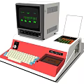 Vintage Commercial Data Processing Equipment With Green Display And Red Panel Keyboard
