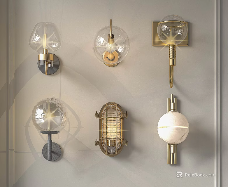 Stylish Modern Wall Lamps With Various Designs And Glass Shades For Interior Decor 3d model 