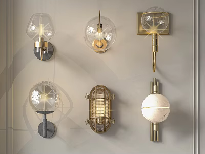 Stylish Modern Wall Lamps With Various Designs And Glass Shades For Interior Decor 3d model