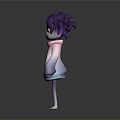 Cute 3D Character With Purple Hair Big Eyes And Pink Gradient Sweater Skull Pattern